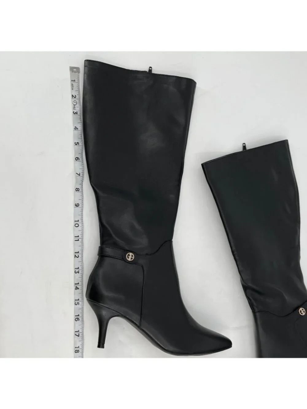 Giani Bernini Crueella Knee High Boots Black Size 9.5 M Faux Leather Kitten Heel